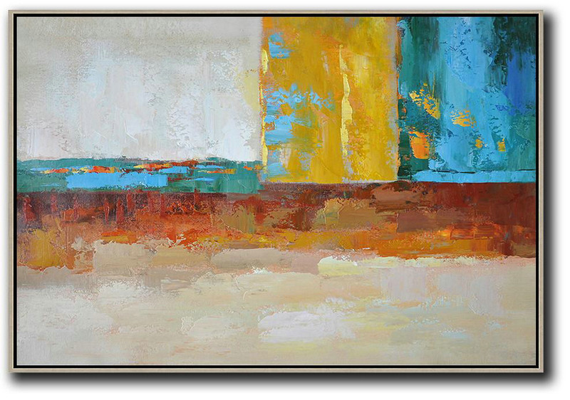 Original Painting Hand Made Large Abstract Art,Oversized Horizontal Contemporary Art,Modern Art Abstract Painting,Blue,Yellow,White,Red.etc
